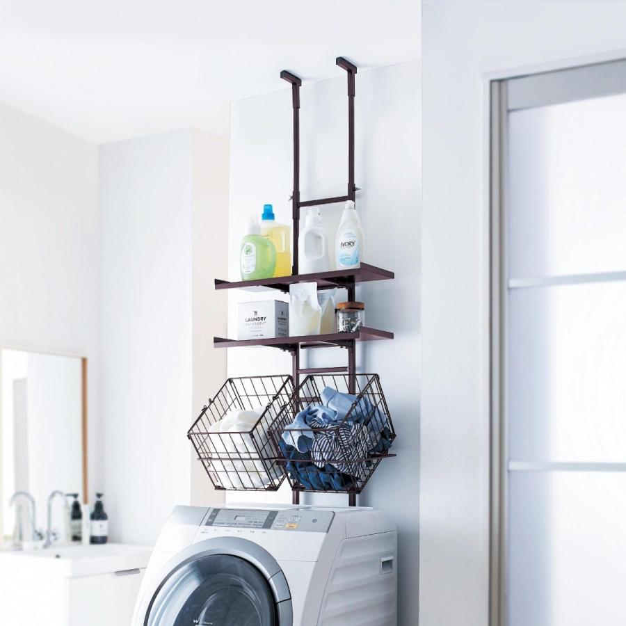 ランドリーラック 洗濯機ラック 突っ張り ラダーラック 可動棚 ダークブラウン B バスケット 棚2段 おしゃれ 棚 バス 洗面所 シンプル F 002 ベルメゾン インテリア Yahoo 店 通販 Yahoo ショッピング
