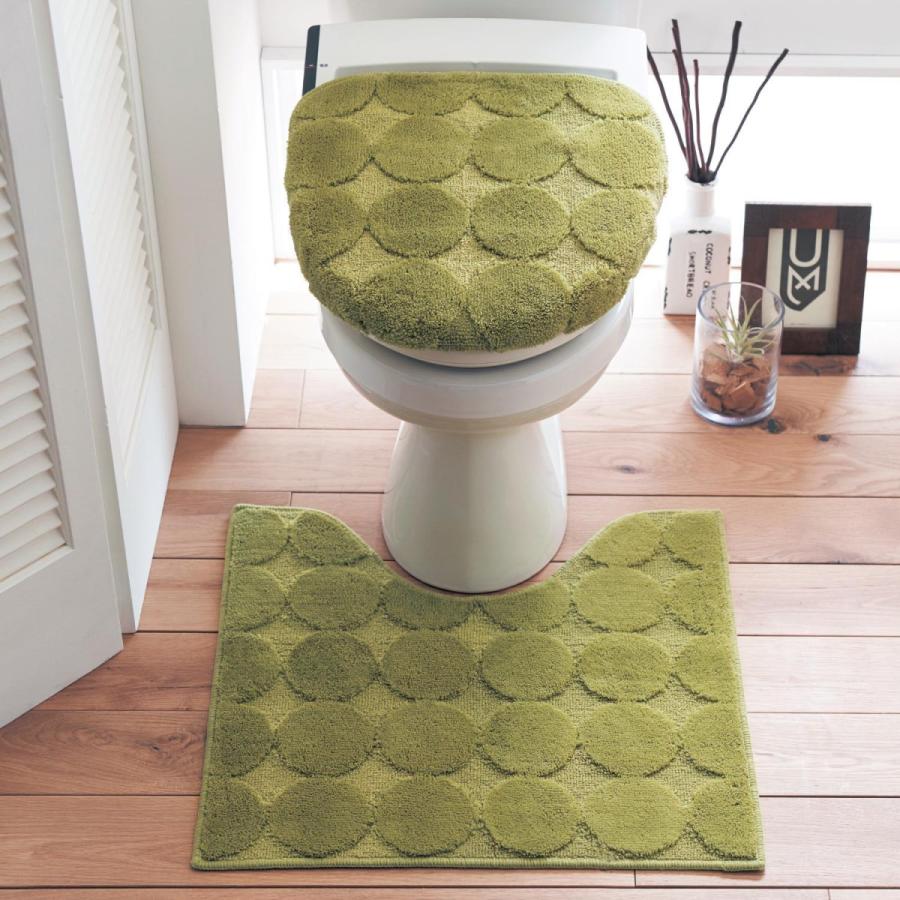 セール トイレマットセット 抗菌 防臭 トイレ マット おしゃれ 標準タイプ フタカバー ｏ ｕ グリーン サークル柄 シンプル 洗える