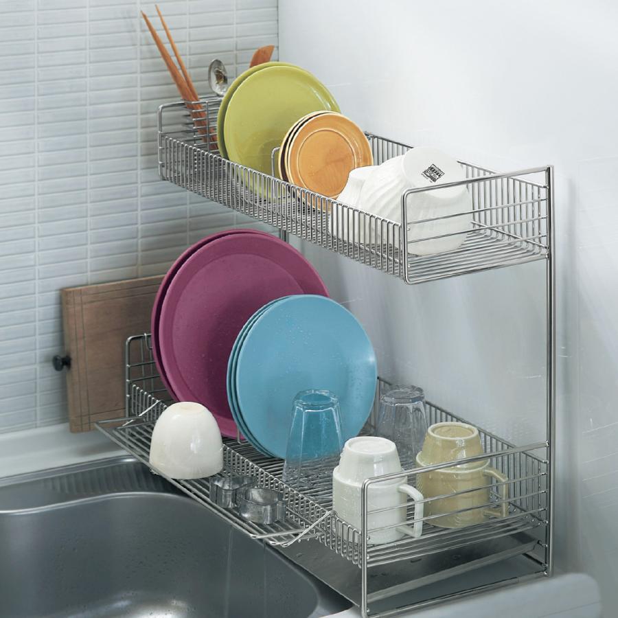 水切りカゴ ステンレス製 2段 57 5cm 大皿 乾燥棚 水切り シンク シンプル 大容量 大きめ 棚 F701 002 ベルメゾン インテリア Yahoo 店 通販 Yahoo ショッピング