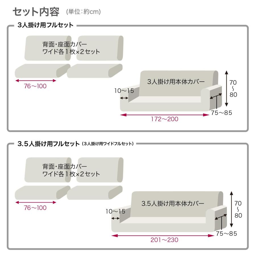 ソファーカバー 3人掛け 肘掛あり フルセット 分割タイプ ストレッチ素材 洗える ずれにくい 撥水 ミックスツイード調 シンプル リビング ダイニング おしゃれ_7