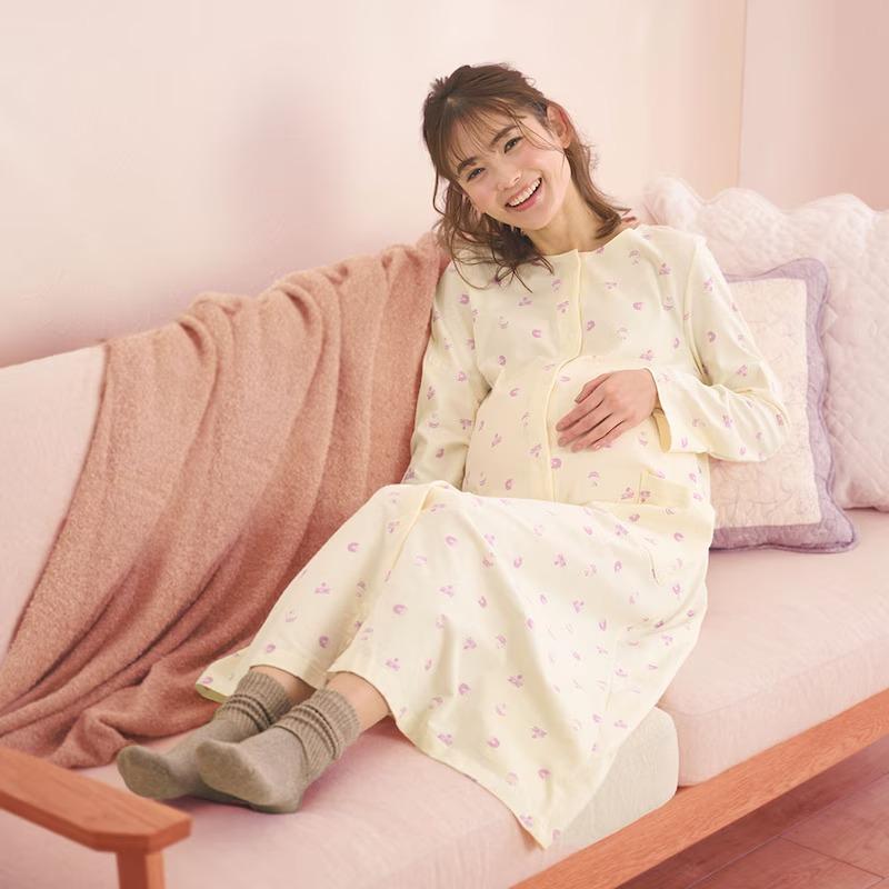 マタニティ パジャマ ワンピース 授乳パジャマ 長袖 マタニティパジャマ 授乳 前開きパジャマ 2WAY 授乳服 ロンパース ロールアップ袖 入院準備 ベルメゾン | ベルメゾン | 17