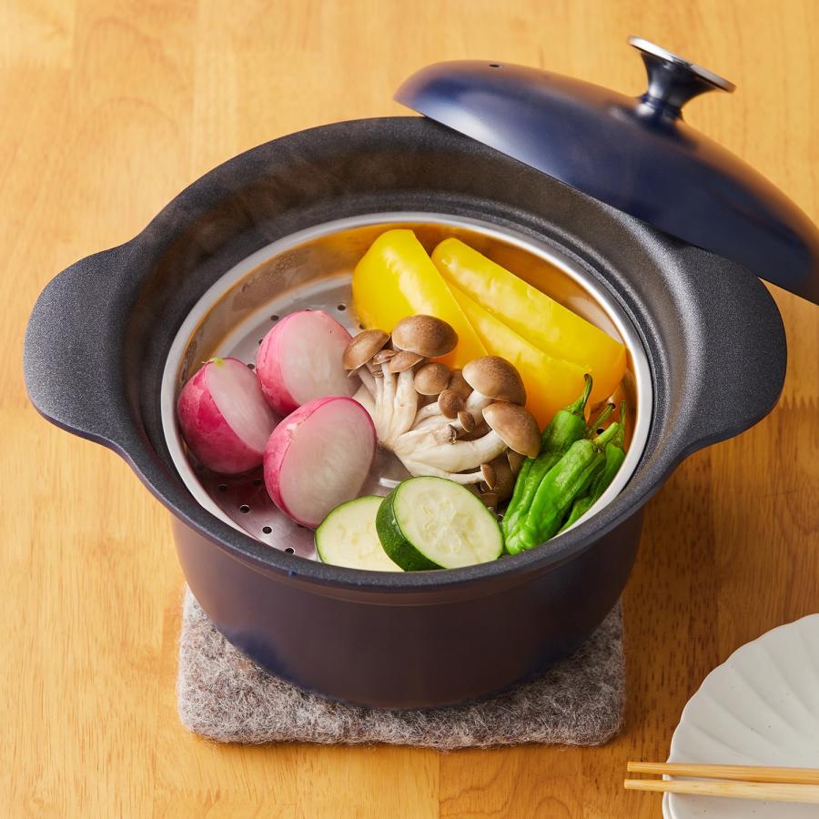 鍋 両手鍋 ガス火対応 直火対応 IH対応 キッチンツール 調理器具 ごはん炊ける share with Kurihara harumi シェアウィズクリハラハルミ スチームプレート付きの画像
