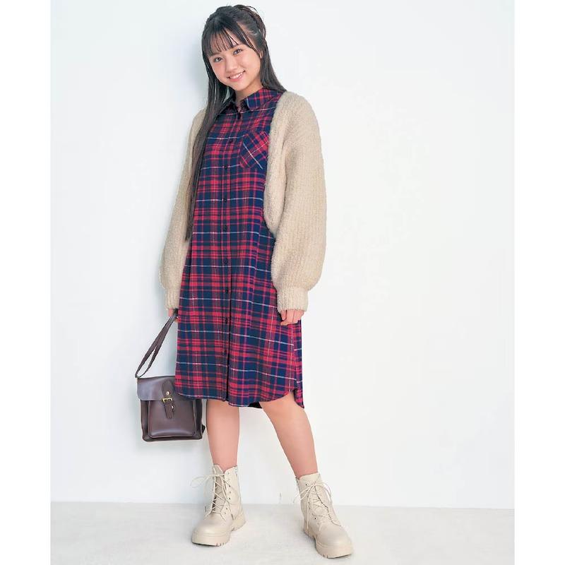 ブル➖レーベル　チェック柄 長袖シャツワンピース ブル➖レーベル チェック柄 長袖シャツワンピース ブル➖レーベル