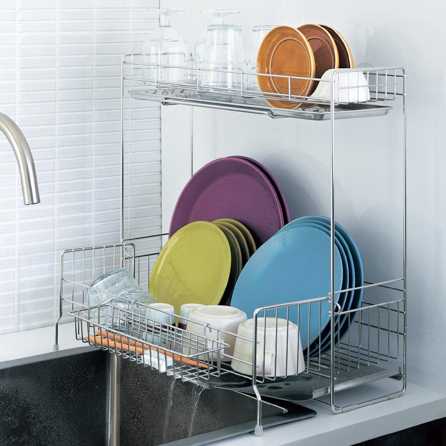 水切りラック シンク上 水切りカゴ 伸縮式 食器 水切り かご 2段