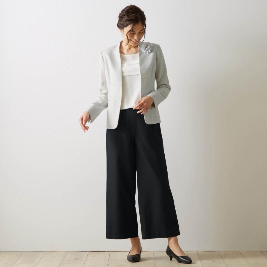 スーツ 5点セット ジャケット パンツスーツ レディーススーツ レギュラー フォーマルパンツスーツ ライトグレー×ブラック ママ 卒園式 入園式 入学式 レディーススーツ