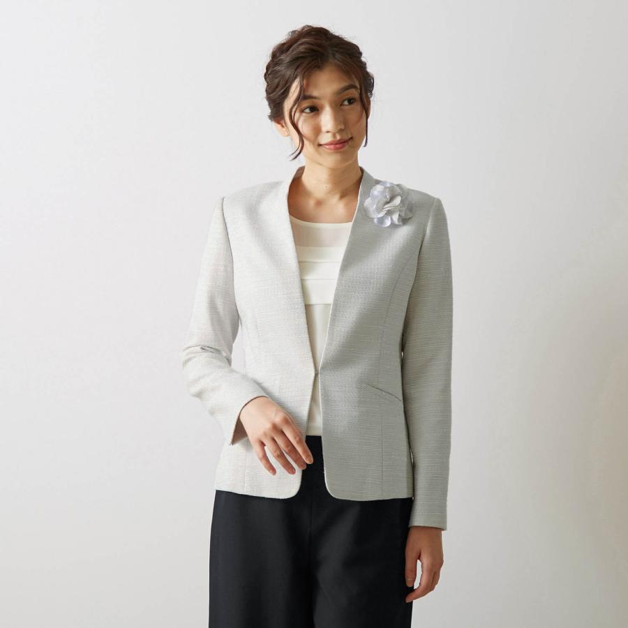 スーツ 5点セット ジャケット パンツスーツ レディーススーツ レギュラー フォーマルパンツスーツ ライトグレー×ブラック ママ 卒園式 入園式 入学式 レディーススーツ