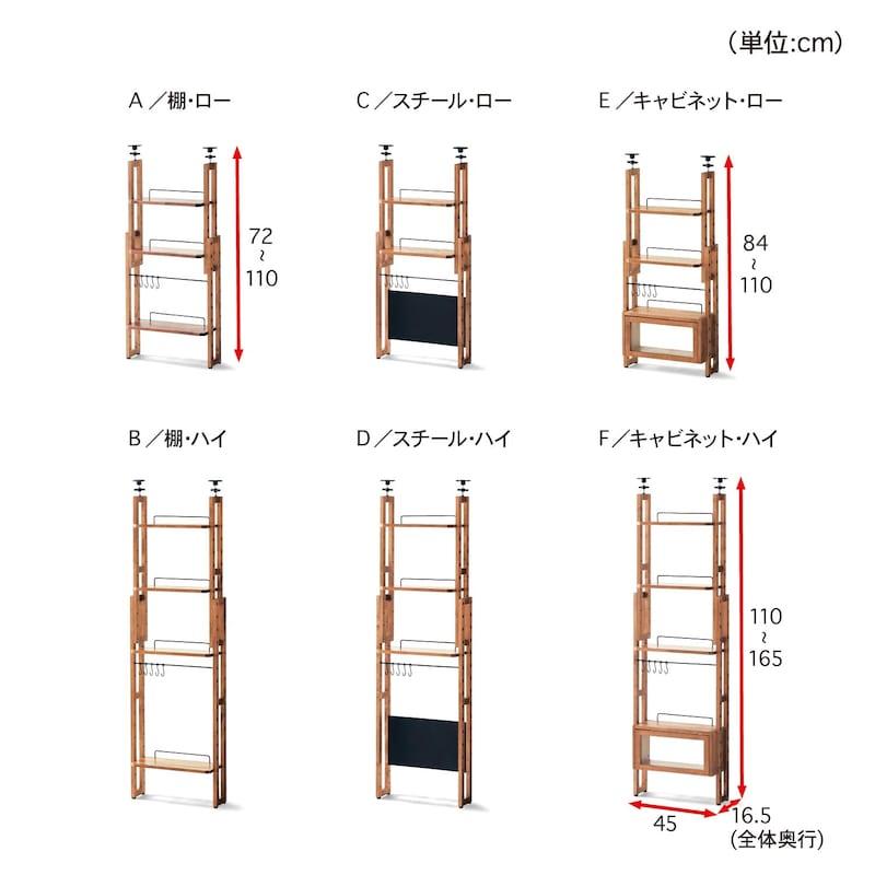 キッチンラック 突っ張りラック カウンターラック キッチン棚 収納ラック キッチン収納 仕切り 突っ張り カフェ風 D/スチール・ハイ G/目隠しパネル・ロー_3