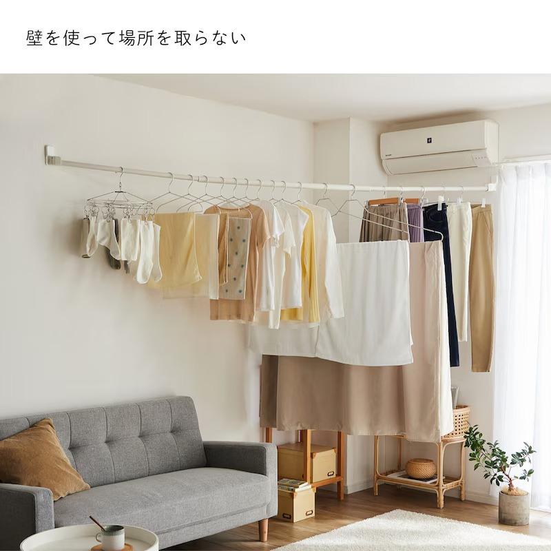 室内物干し 洗濯物干し 部屋干し 物干し 室内干し 洗濯便利グッズ 新生活 シンプル 伸縮 日本製 雨の日 梅雨 花粉 冬 雪 屋内 渡せる物干し竿 簡単 本体セット_4