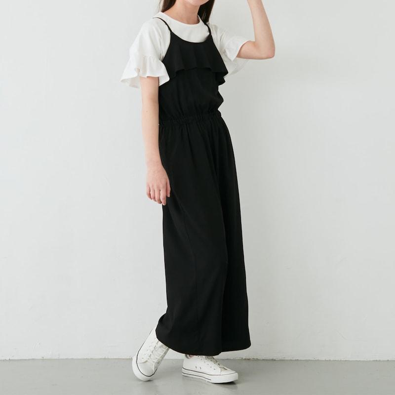 サロペット つなぎ 子供 キッズ 子供服 女の子 ガールズ ガーリー 九分丈 9分丈 胸フリル 花柄 かわいい 90 100 110 120 130 おしゃれ | ベルメゾン | 09