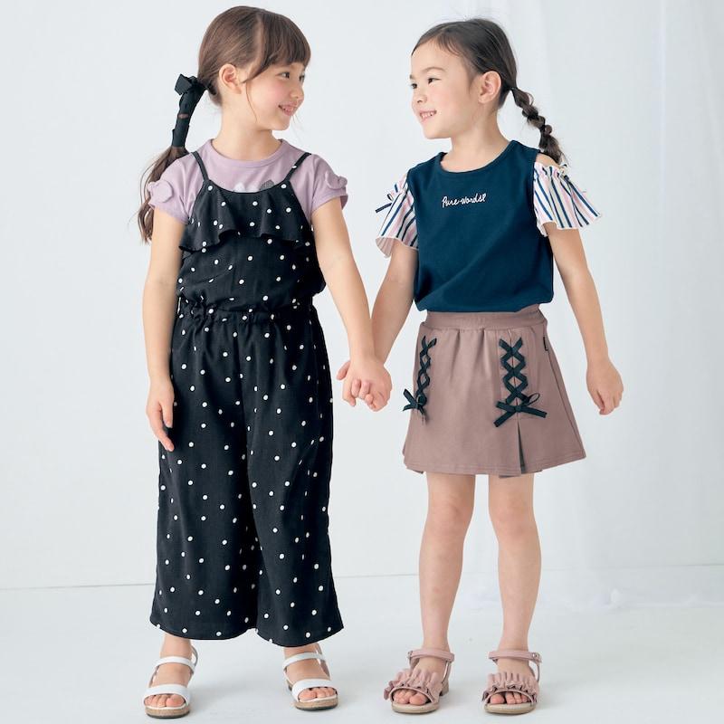 サロペット つなぎ 上下 ワンピース ワンピ 子供 キッズ 子供服 女の子 ガールズ ガーリー かわいい 胸フリル 九分丈 9分丈 140 150 160 おしゃれ | ベルメゾン | 07