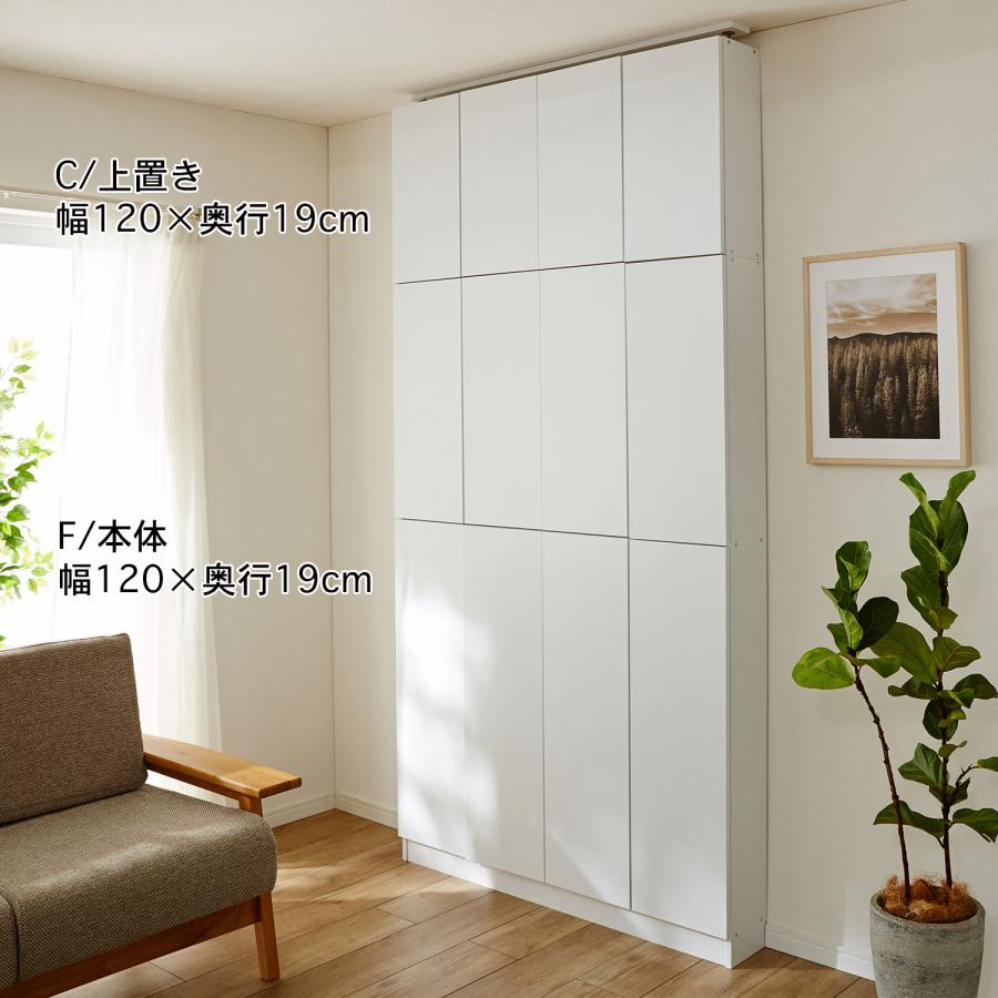 ［日本製］棚板１ｃｍピッチのプッシュ扉付き頑丈薄型収納本棚 H・上置き／90×32の画像