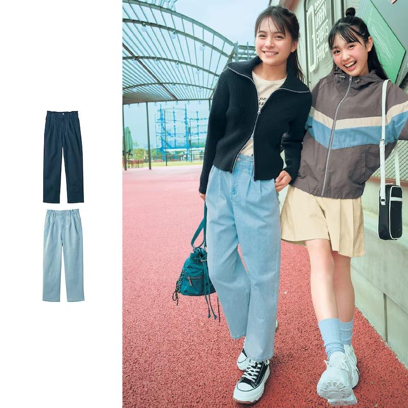 パンツ ロングパンツ ズボン ボトムス デニムパンツ 子供 キッズ こども 女子 ガールズ ガーリー かわいい フリル タック シンプル ウエスト調整可 おしゃれ | ベルメゾン