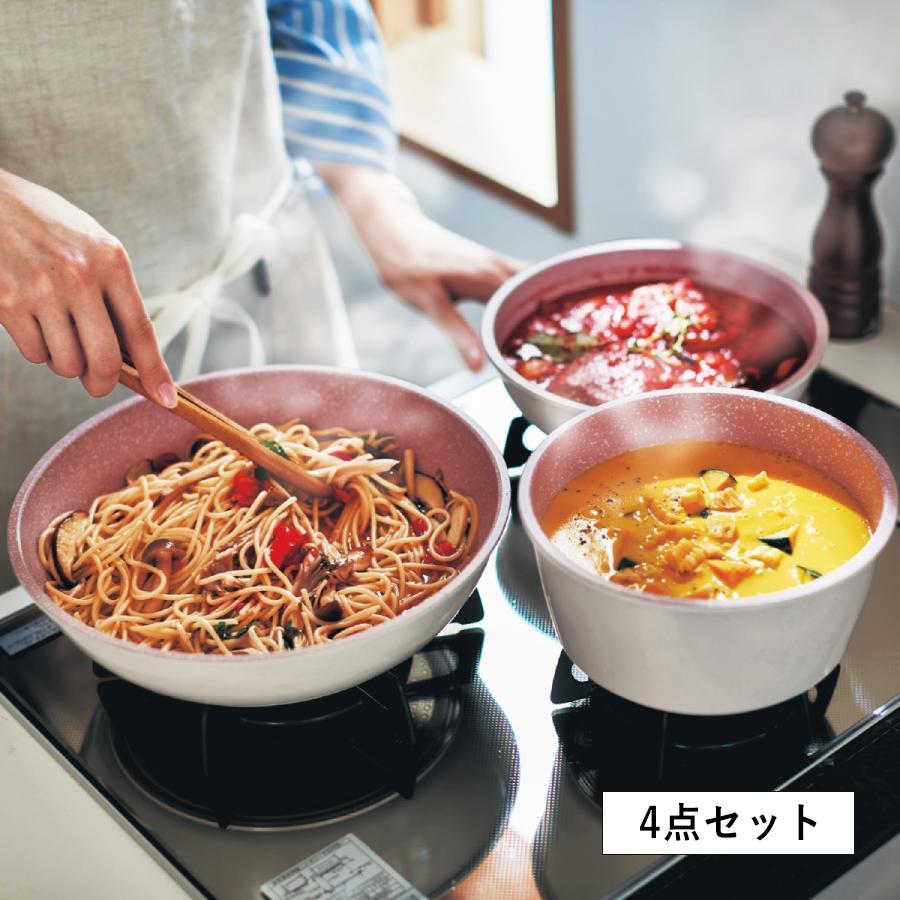 フライパン 鍋 セット ピンク×ホワイト 取っ手がとれる IH対応 フライパン 鍋 セット ピンク×ホワイト 取っ手がとれる IH対応