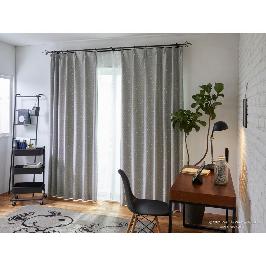 PEANUTS プリント遮光カーテン・ボウタイ「スヌーピー」 約100×205(2枚)▲ 約100×210(2枚)▲ 約100×215(2枚)▲ 約100×220(2枚)▲ 約100×225(2枚)▲ 約100× [カーテンくれない] 完全遮光生地使用 ヘリンボーン柄カーテン「C，S Weaving Rich」 と 美しい光沢 ミラーレース「S Z1258648823(11550円)