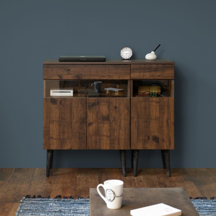 シャビーな木目のガラス窓キャビネット 60.5 : ベルメゾン Yahoo