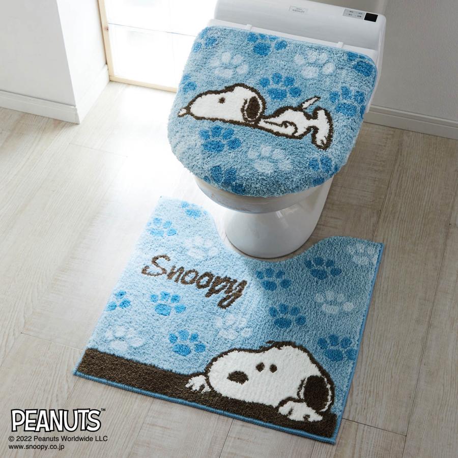 PEANUTS 足跡柄 トイレマット フタカバー セット スヌーピー 標準マット＆温水フタセット