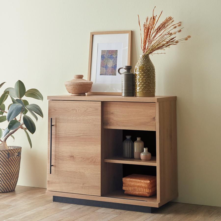 ベルメゾン（BELLE MAISON） 節あり木目調の引き戸ローキャビネット 80