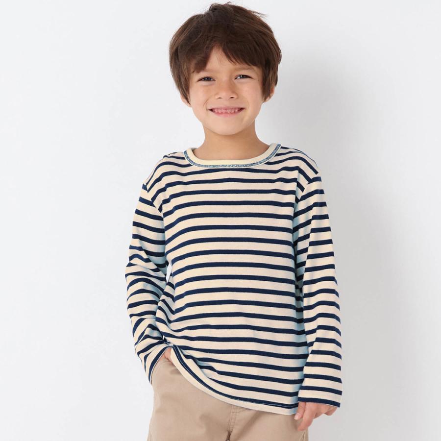 子供服 Tシャツ Gita ジータ 長袖tシャツ 通園 通学 綿 おしゃれ 女の子 男の子 オフｘネイビー系ボーダー 70 80 90 100 110 1 130 安いそれに目立つ