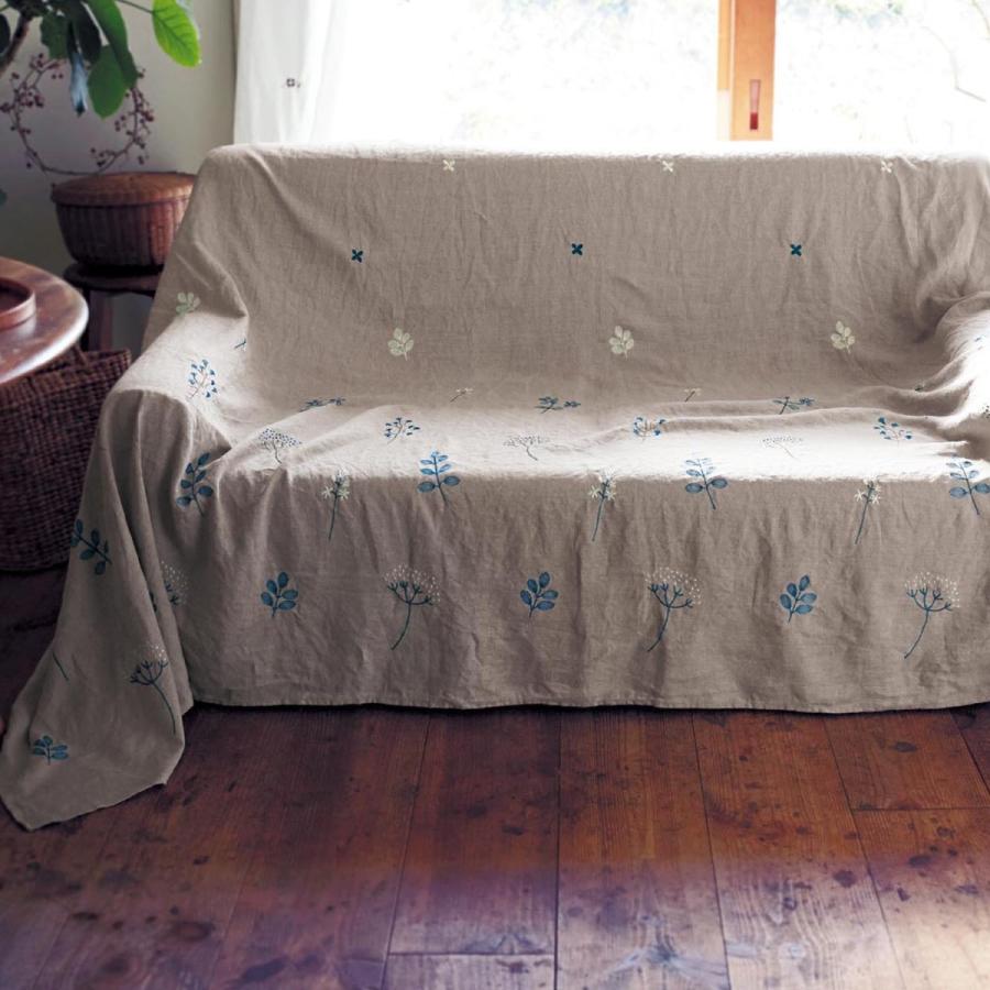 マルチカバー フレンチリネン 刺繍 フリー クロス マルチ カバー 汚れ 防止 ソファ ソファー ベッド おしゃれ かわいい ベージュ系 約190 190 ベルメゾン Paypayモール店 通販 Paypayモール