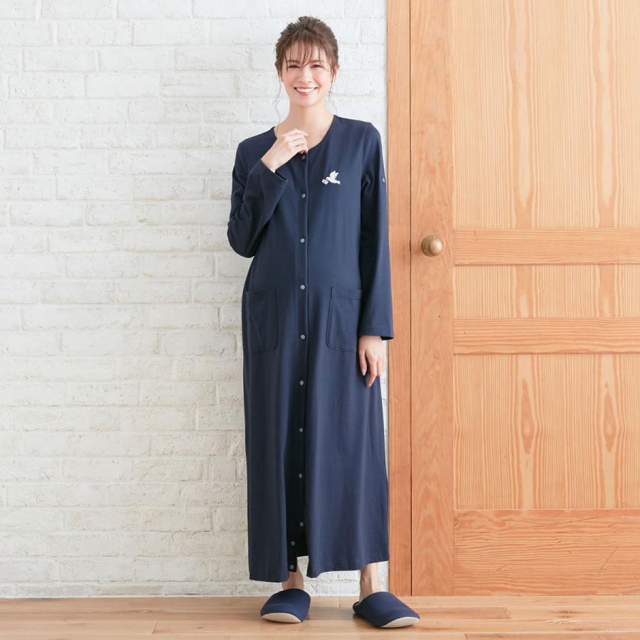 マタニティパジャマ ワンピース 長袖 綿100 ネイビー マタニティ L Ll 授乳対応 前開き スナップボタン 大きめポケット ロールアップ仕様の袖 産前産後 ベルメゾン Paypayモール店 通販 Paypayモール