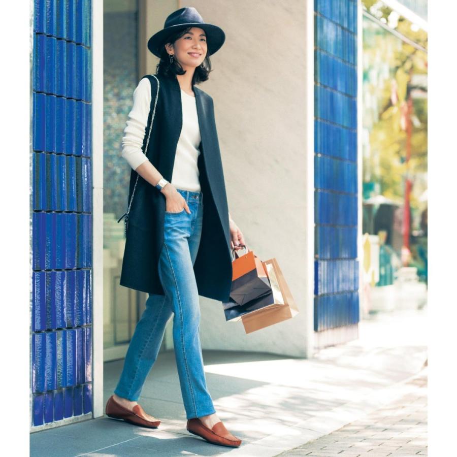 スニーカー サボ レディース ベルメゾン 本革脚長モカシン 日本製 グレイッシュブルー D 001 ベルメゾン Yahoo ショッピング店 通販 Yahoo ショッピング