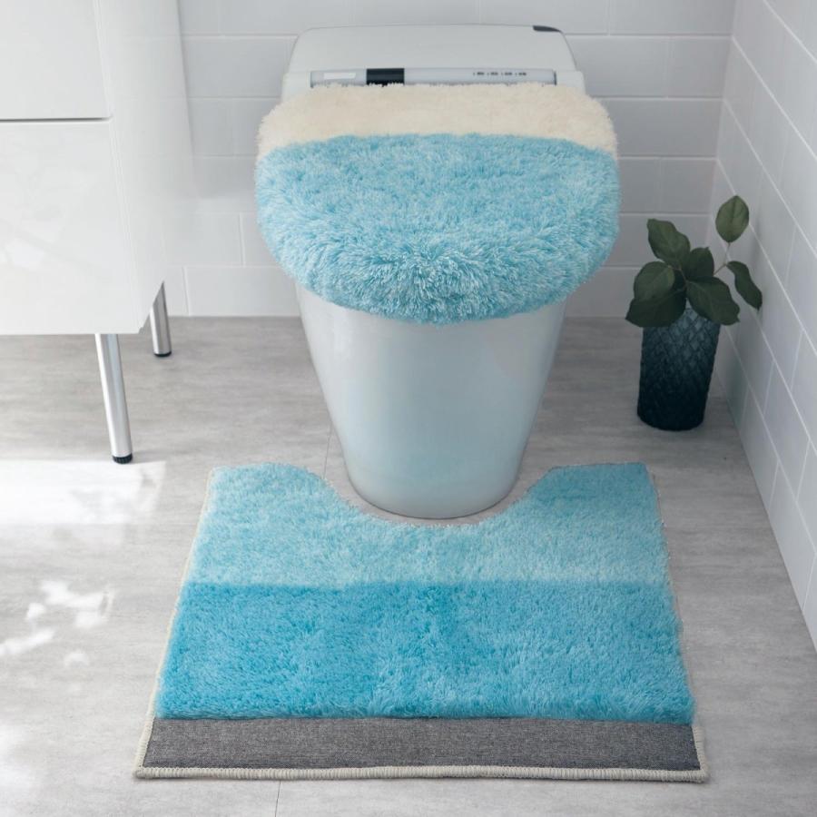 トイレマット トイレマットセット おしゃれ 人気急上昇 北欧 洗える すべりにくい Uフタセット ロングマットamp O 標準マットamp 温水洗浄便座 ブルー フタセット 新