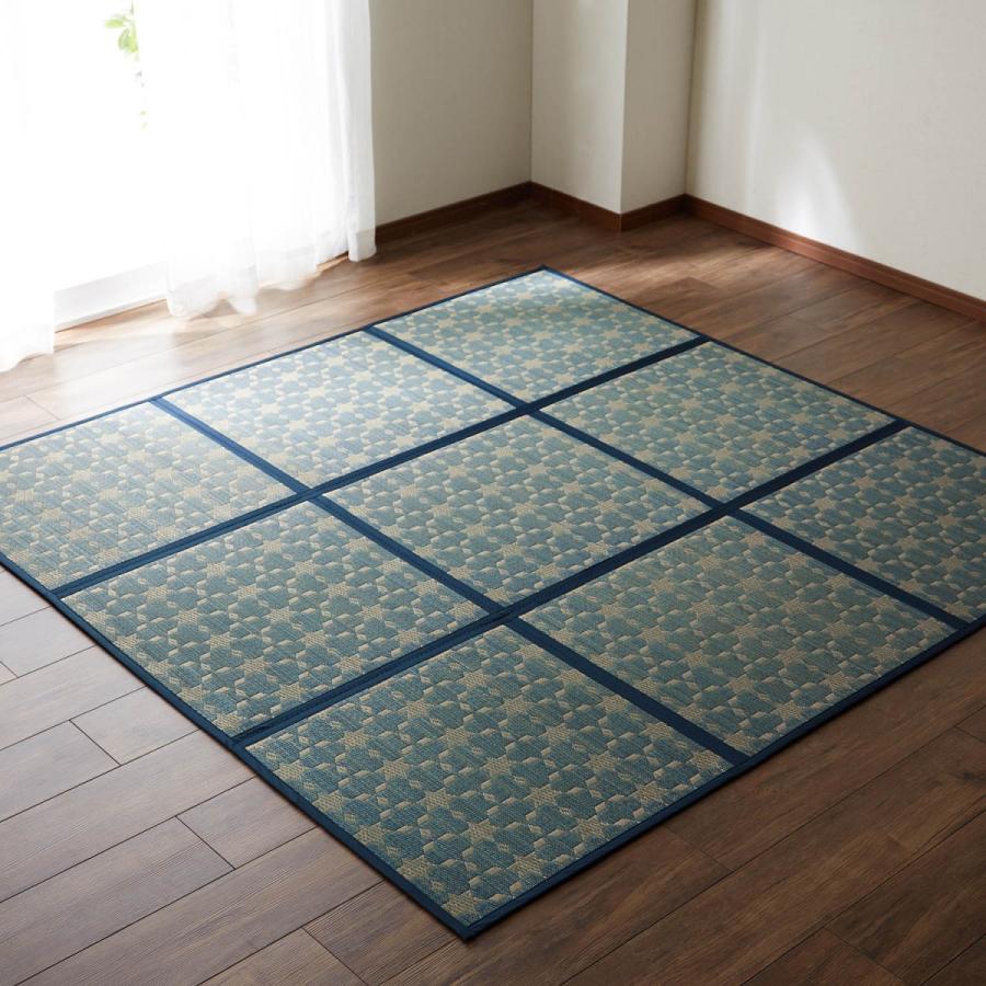 い草ラグ タイル ウレタン ブルー 約195 260 約195 260 ラグ マット ウレタン い草ラグ コンパクト 折りたためる 収納袋付き ベルメゾン 店 通販