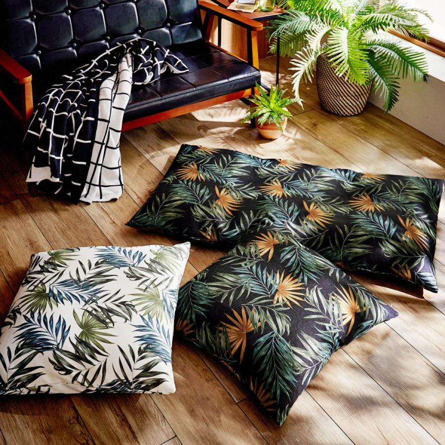 リゾート風インテリアにぴったりなリーフ柄の座布団 長座布団カバー ホワイト 座布団カバー