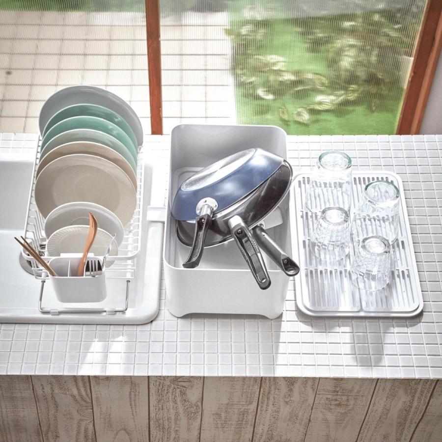 水切りカゴ ラック 水切り カゴ シンク 食器 水きり カトラリーポケット 収納 キッチン 洗い桶 ふた付き 日本製 コンパクト おしゃれ ホワイト ベルメゾン Paypayモール店 通販 Paypayモール