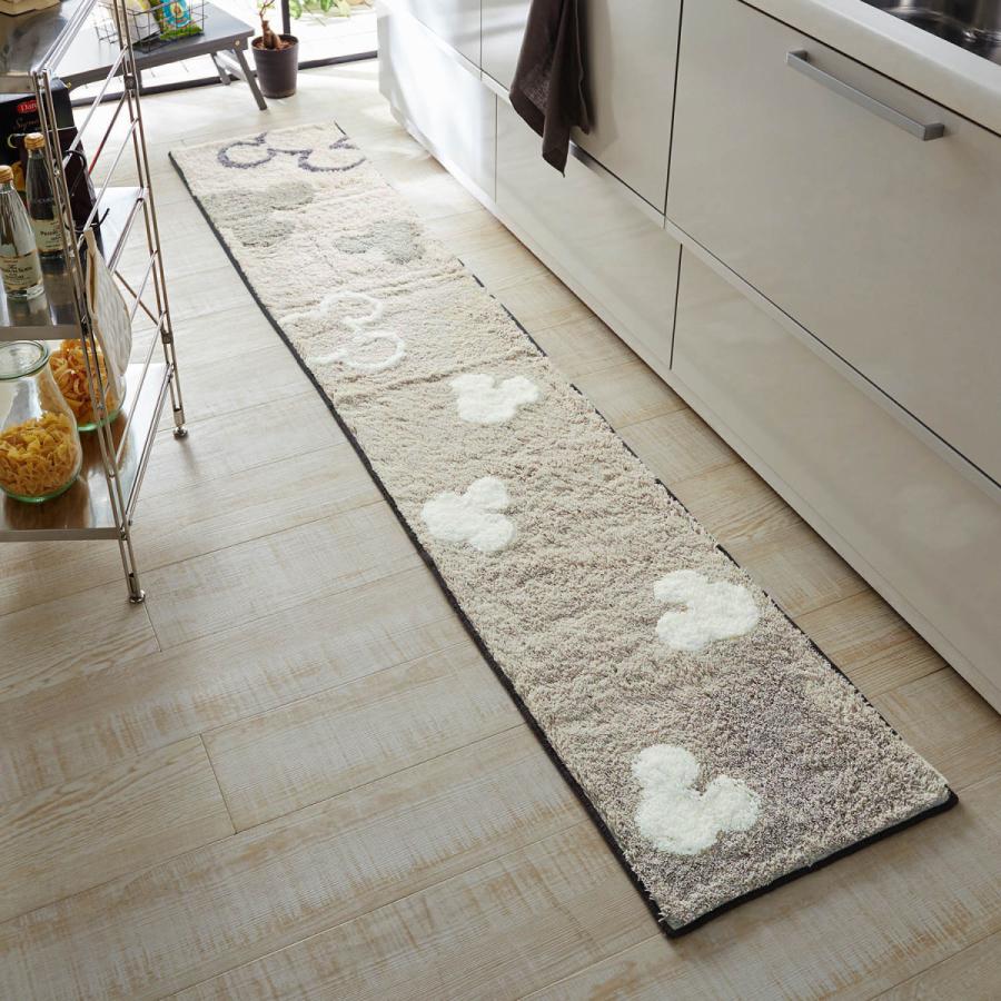りたくなる ディズニー ふわふわシャギーのキッチンマット ミッキーモチーフ グリーン系 約45