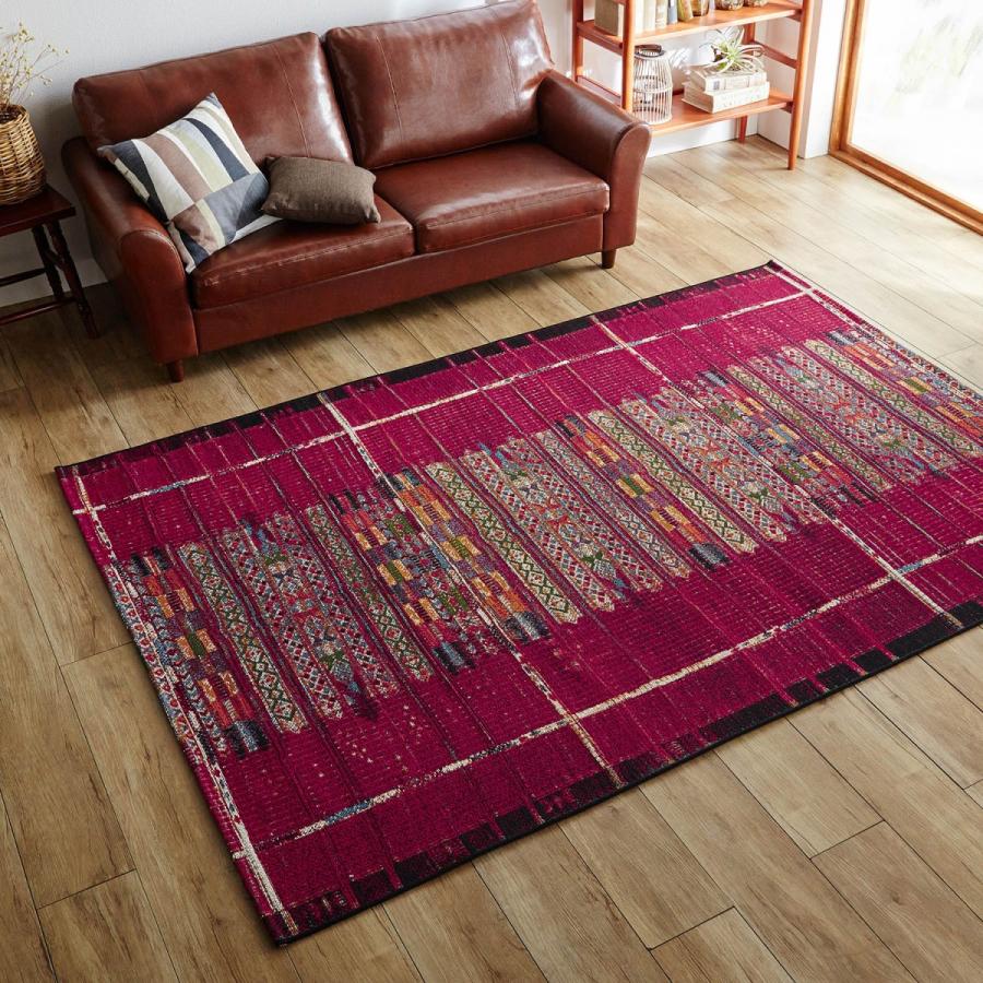 ラグ カーペット 敷物 洗える ウィルトン織 リビング おしゃれ お手入れ簡単 絨毯 じゅうたん マット ホットカーペットカバー レッド（８２１Ｒ）  約140×200 ベルメゾン PayPayモール店 - 通販 - PayPayモール