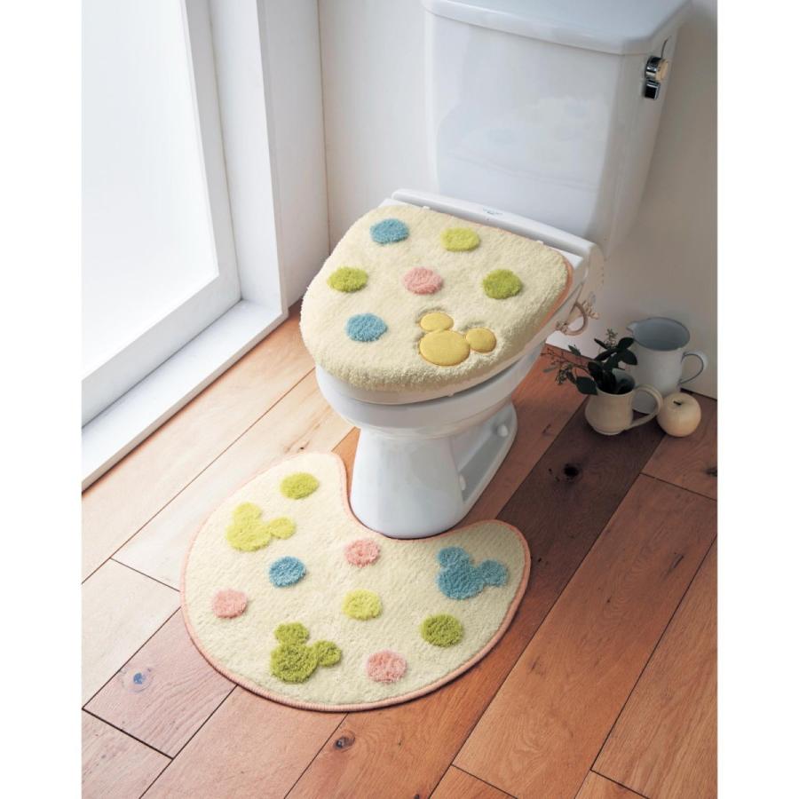 ディズニー ドット柄のぽこぽこトイレマット フタカバー セットミッキーモチーフ 低価格化 マルチ系 標準マット 温水フタセット