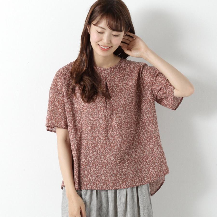 シャツ ブラウス レディース 綿ガーゼ後リボン花柄ブラウス ブラウン ベルメゾン Paypayモール店 通販 Paypayモール