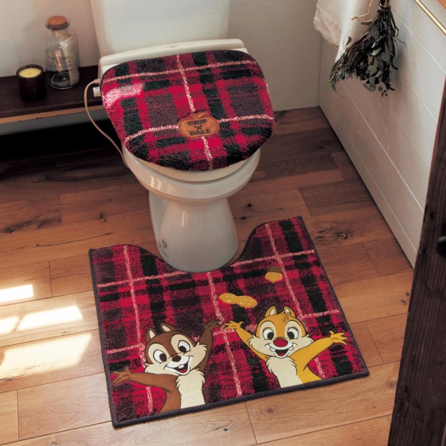 ディズニー チェック柄 トイレマット フタカバー セット O 特価 デール チップ Uフタセット 標準マット