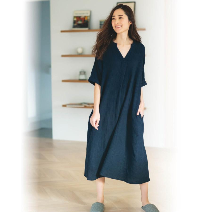 楊柳ダブルガーゼワンピースパジャマ ネイビー M L Ll ベルメゾン Paypayモール店 通販 Paypayモール