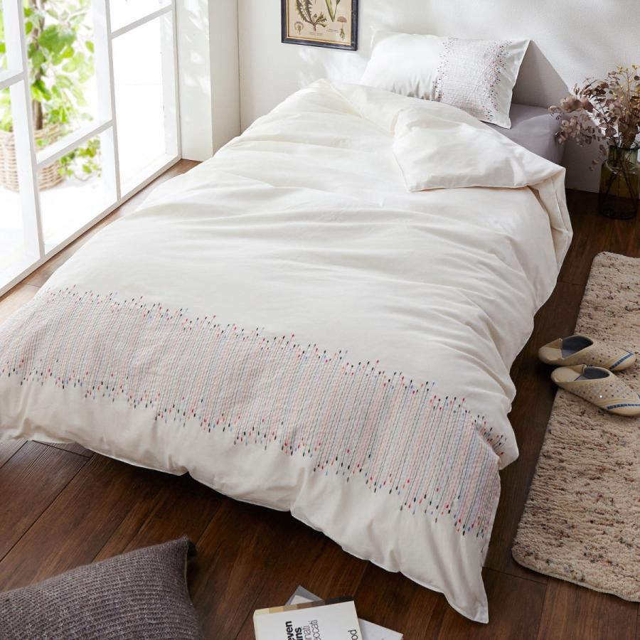 リネンコットンの刺繍布団カバー２点セット ホワイト シングル ベルメゾン Paypayモール店 通販 Paypayモール