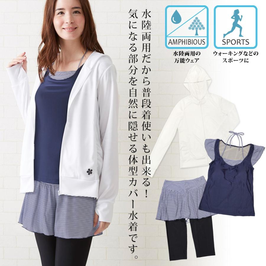 体型カバーアップ水着 パーカーセット ネイビーボーダー M L Ll 3l ベルメゾン Paypayモール店 通販 Paypayモール