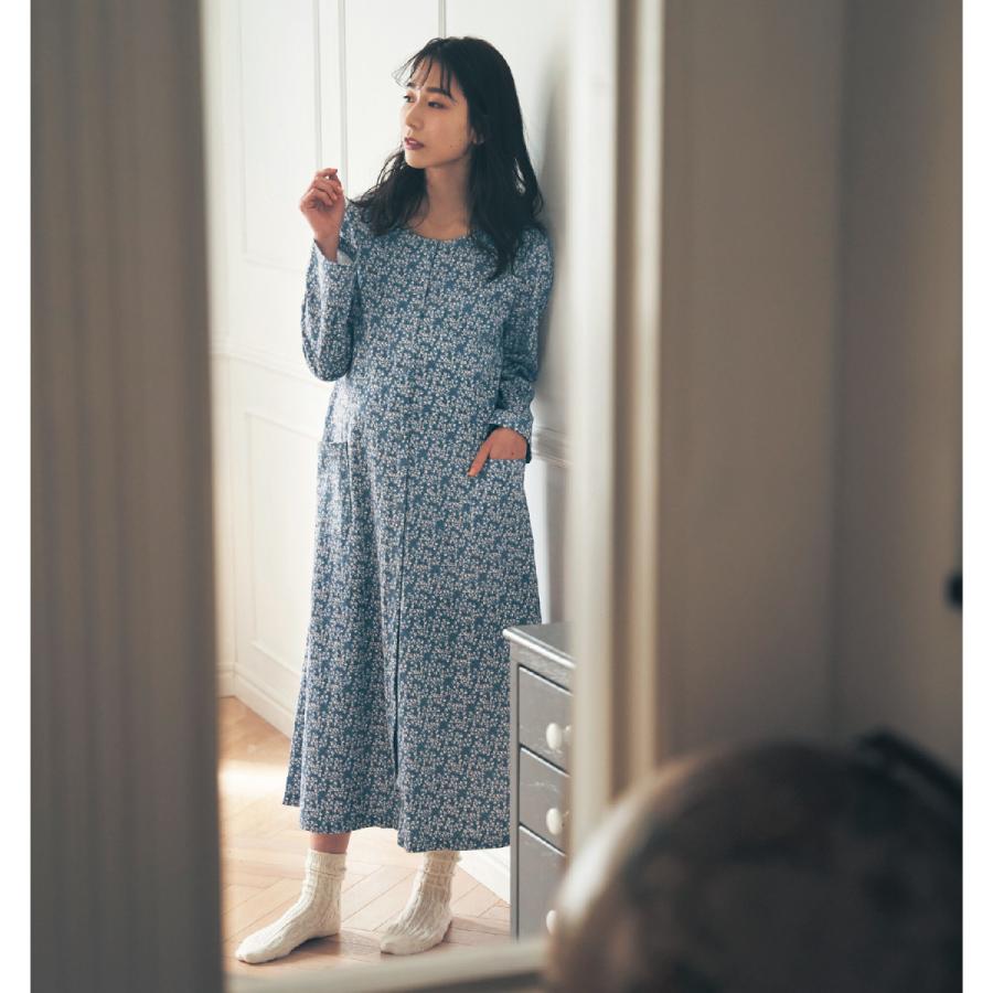 入院準備に マタニティサイズ綿１００ ２ｗａｙ長袖ワンピースパジャマ ネイビー系花柄 マタニティm L ベルメゾン Paypayモール店 通販 Paypayモール