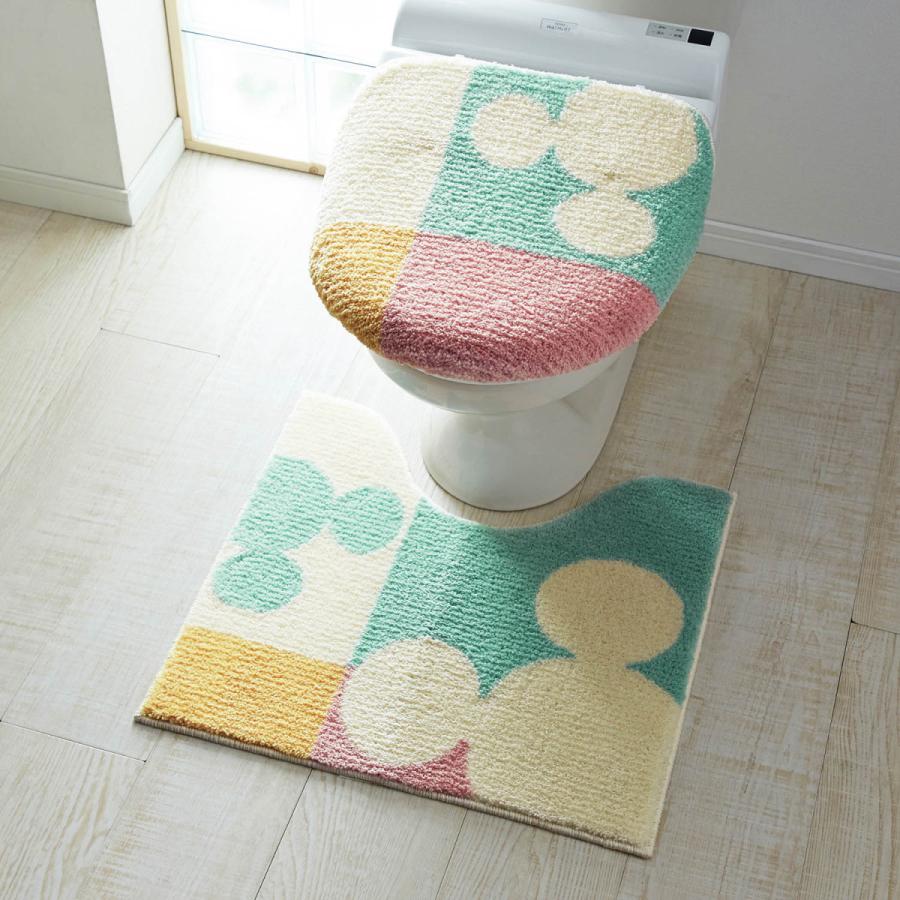 ディズニー トイレマット フタカバー セットミッキーモチーフ マルチ系 裾ロングマット 温水フタセット