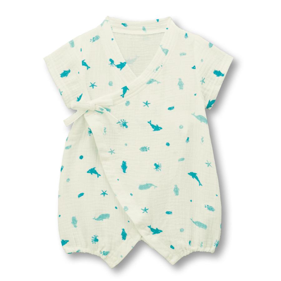 ニュアンスカラーがお洒落なモスリンガーゼ甚平オール 海の生き物 70 価格 80 90