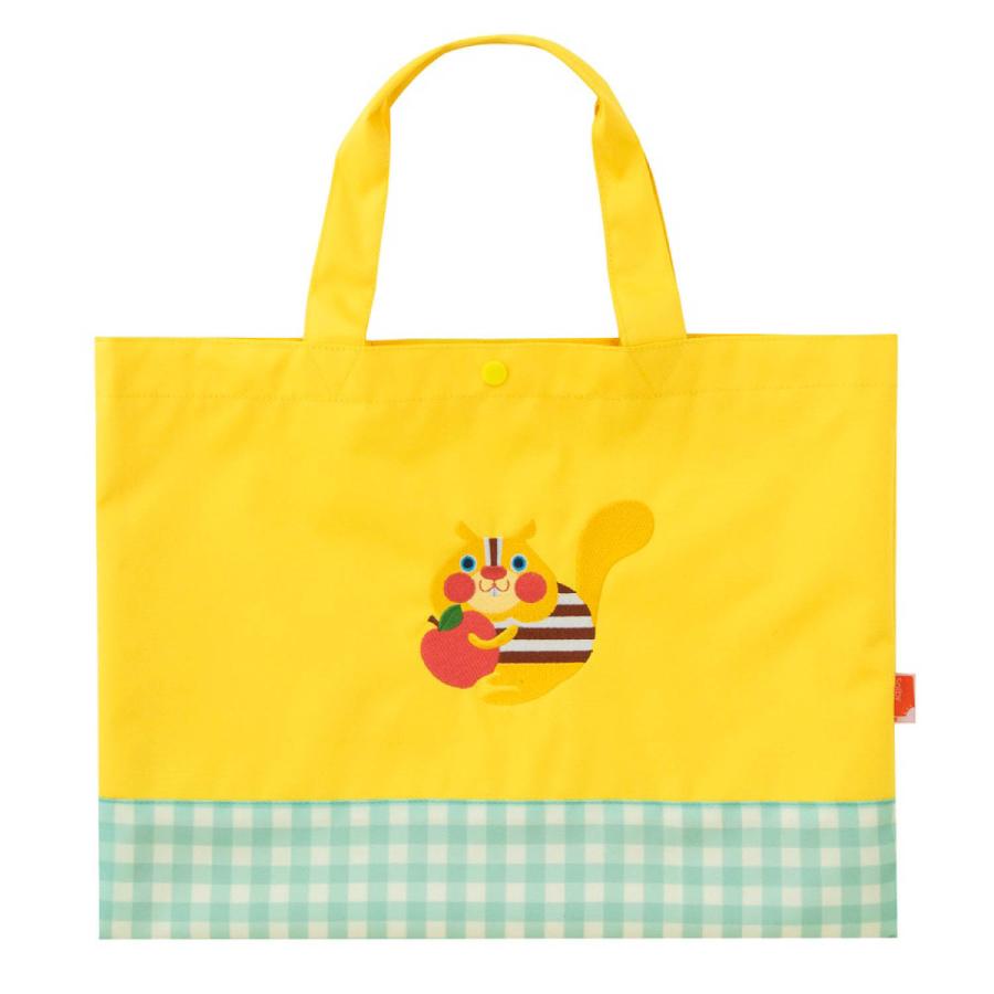 切り返しデザインと刺繍がかわいいレッスンバッグ 通販 イエロー