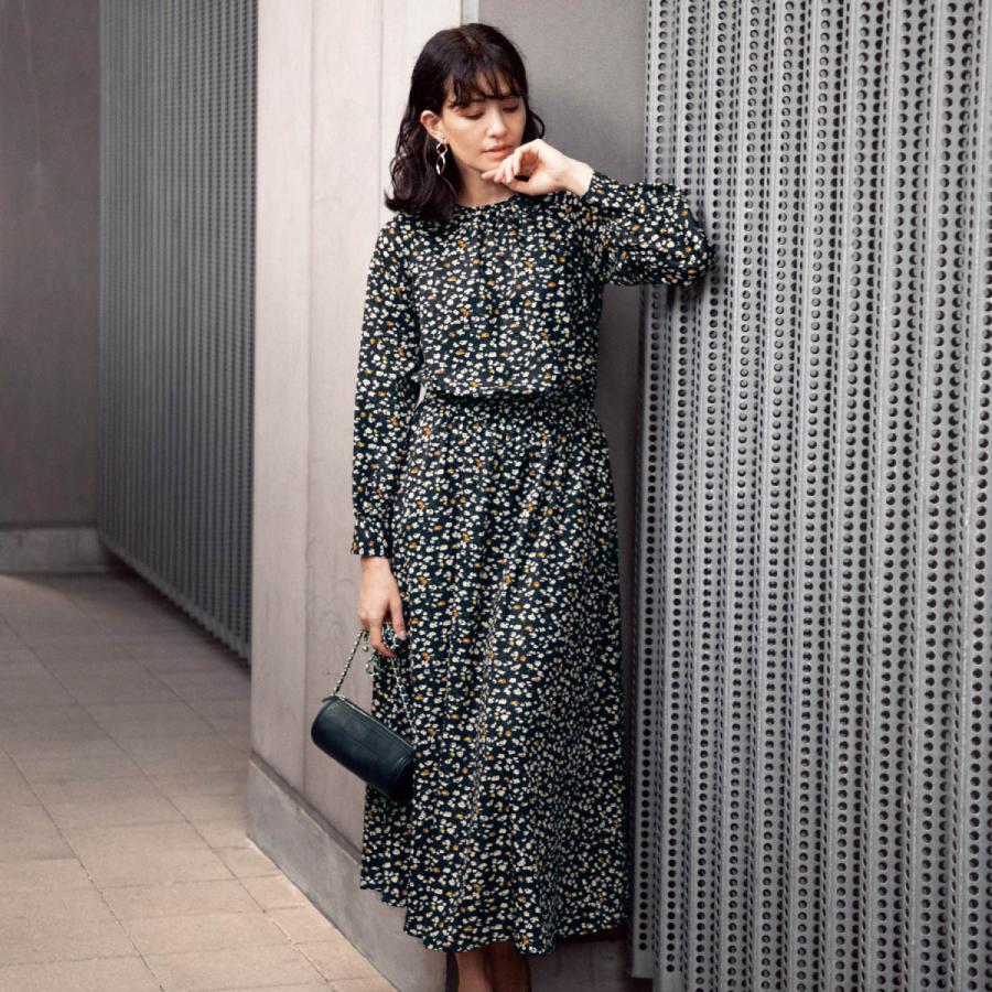 ベルメゾン ブラウジングプリントワンピース ブラック系 S M L Ll ベルメゾン Paypayモール店 通販 Paypayモール