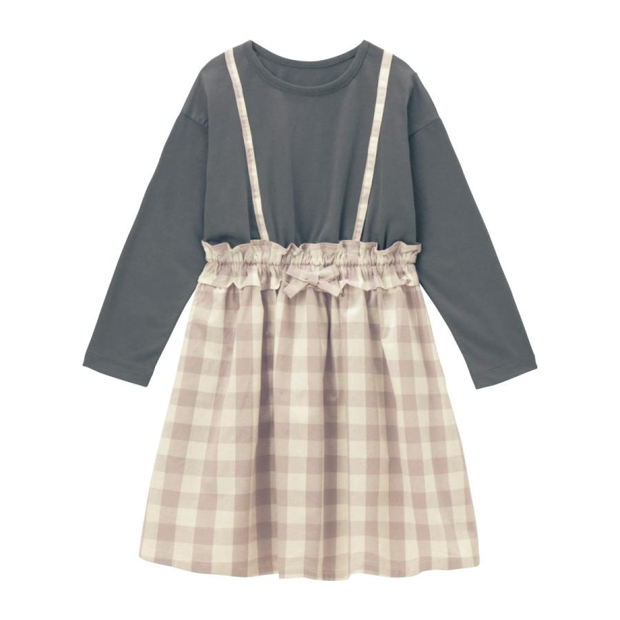 Gita ジータ ウエストフリルドッキングワンピース チャコール グレージュギンガムチェック 140 150 ベルメゾン Paypayモール店 通販 Paypayモール