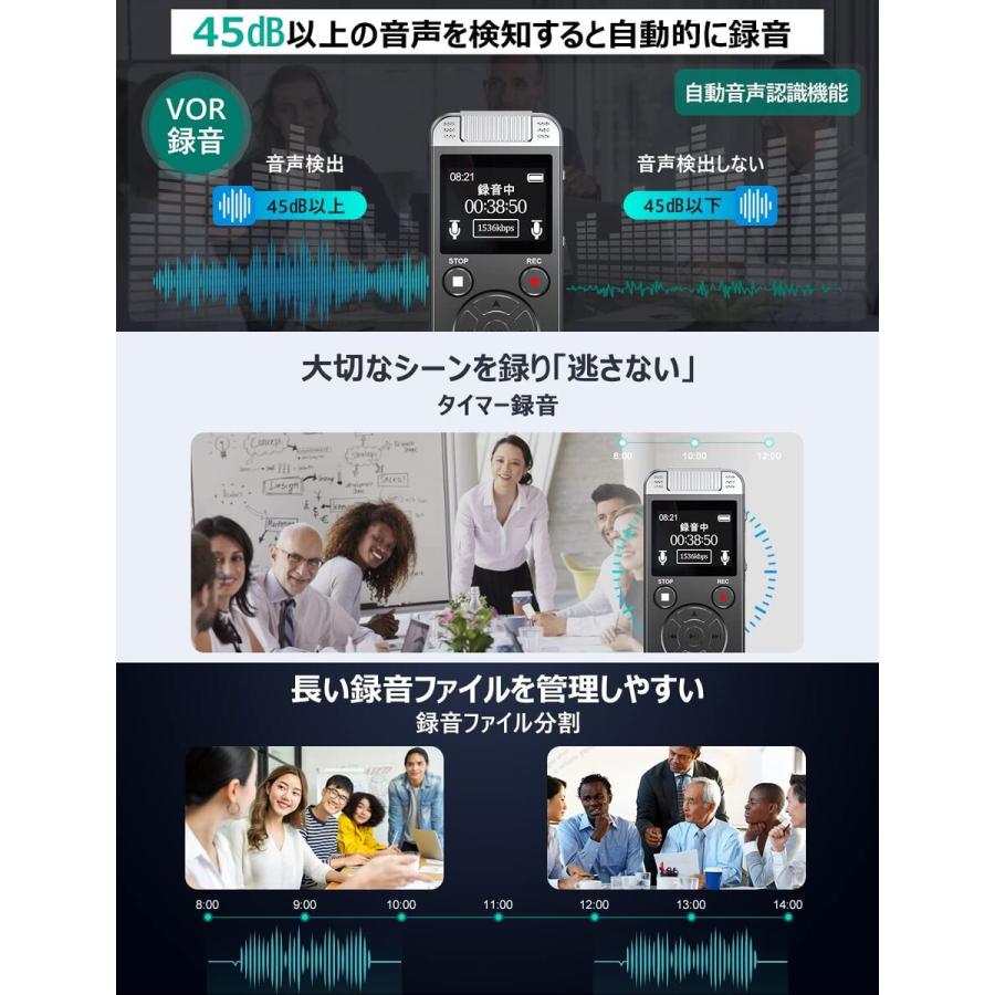 icレコーダー 録音機 ボイスレコーダー 小型 高音質 長時間 4GB大容量 1.4インチ液晶画面 1536kbps超高音質 ダブルノイズ