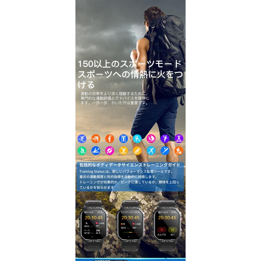 スマートウォッチ 日本製 センサー Bluetooth通話機能 血糖値 軍用規格 血圧測定 血中酸素 体温監視 心拍数 活動量計 歩数計 iPhone Android対応 IP68 日本語｜belleperle-store｜21