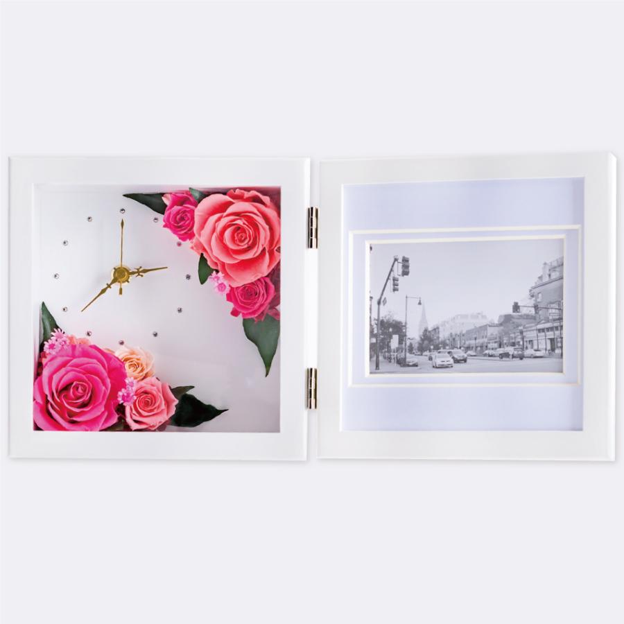 【高級プリザーブドフラワー】レインボーローズ 花時計　フォトフレームLサイズ 高級プリザーブドフラワー】レインボーローズ 花時計 フォトフレームL