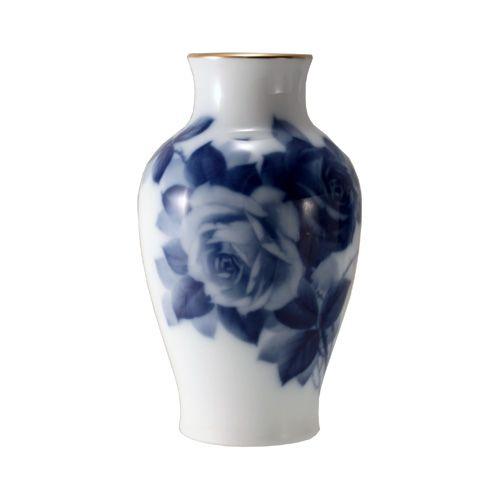 大倉陶園 ブルーローズ 花瓶 36cm 金彩剥がれ無し フラワーベース