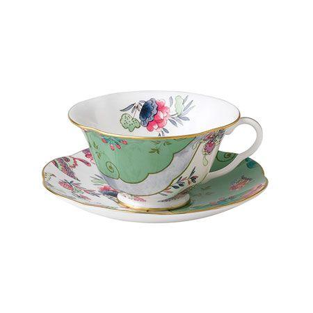 Butterfly Bloom - ウェッジウッド 夢見鳥 ブルーム 御茶優勝杯＆平円盤 緑であること ボーンチャイナ 食器、グラス、カトラリー-カップ、ソーサー