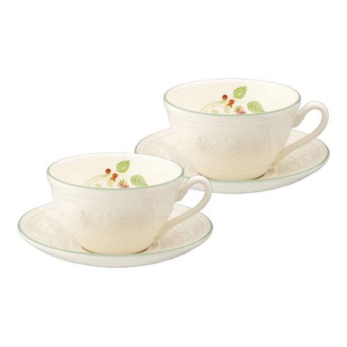 ウェッジウッド クイーンズウエア フェスティビティ ラズベリー ティーカップ＆ソーサー ペアギフトセット FESRASTCSPAIR