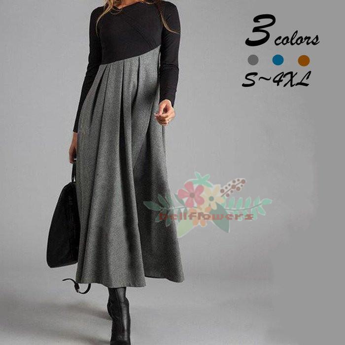 ロングワンピース 春 秋 レディース ワンピース 大きいサイズ 着痩せ きれいめ 無地上品 大人 通勤 Ol 二次会 エレガント30代 40代 Xrxyn Bellflowers 通販 Yahoo ショッピング